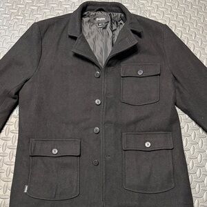 Brixton Black Wool-Blend Pea Coat with Patch Pockets